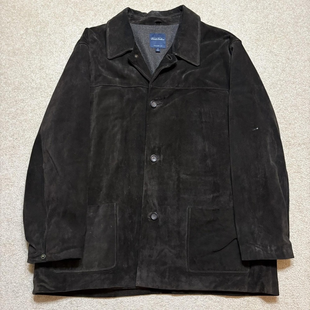 Brooks Brothers Suede Leather Jacket Mens 2XL Brown Buttons Coat Lined Classic